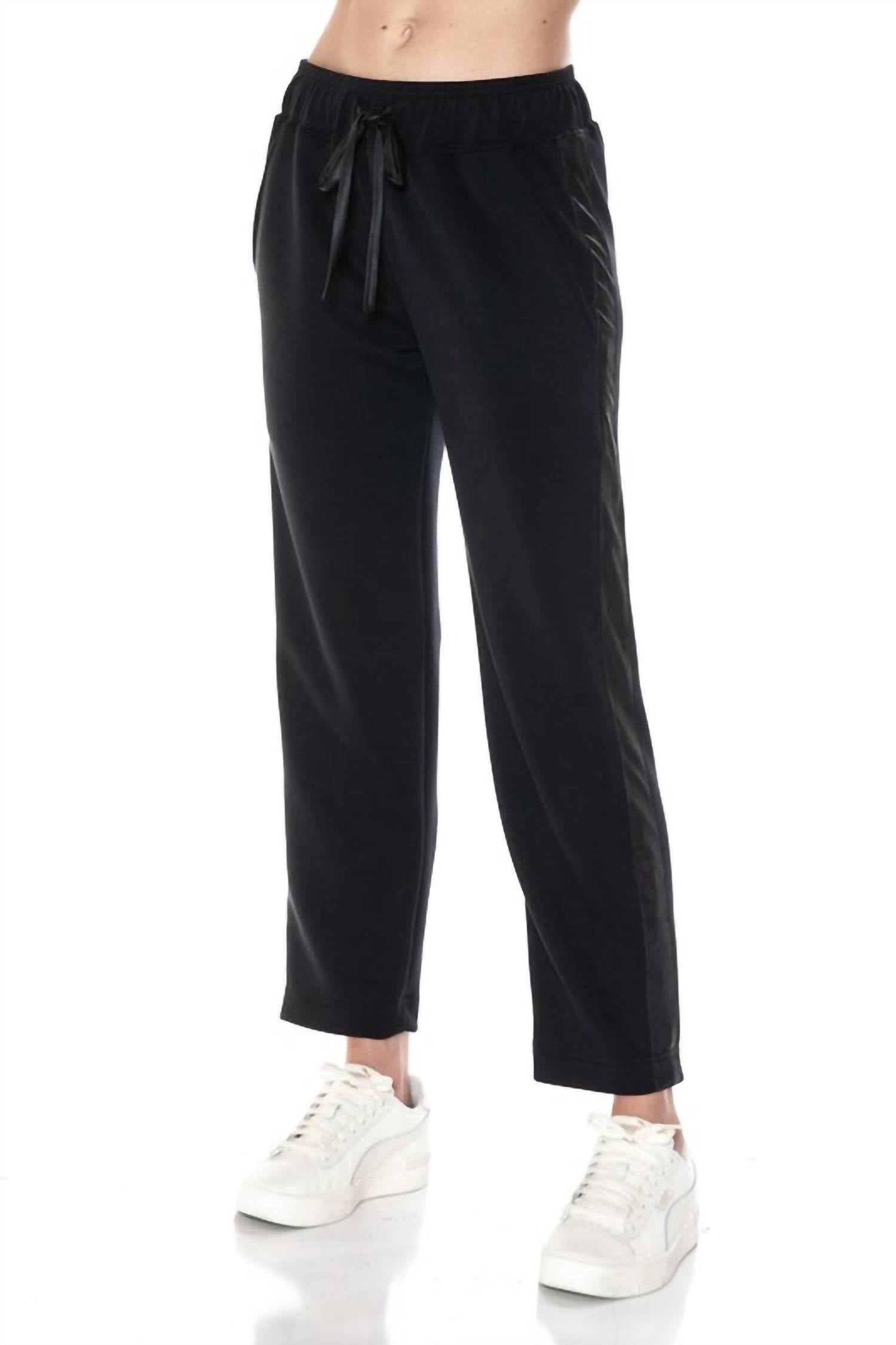 ariella Straight Leg Pant W/ Pleather Detail in black - women's pants - view 4