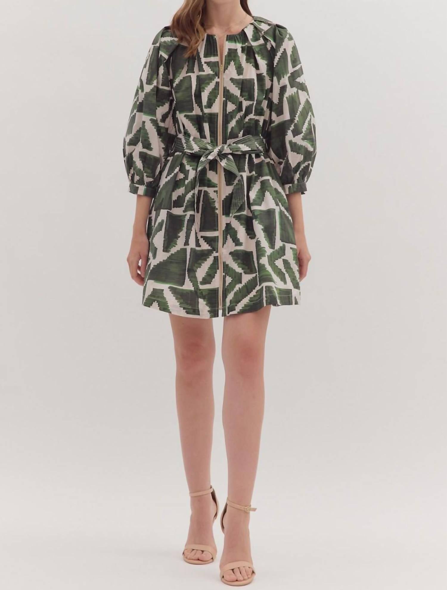 Entro - Zipper Detailed Geometric Mini Dress