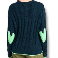 KERRI ROSENTHAL Maxwork Cable Pullover Sweater in ocean - women's sweater - detail view