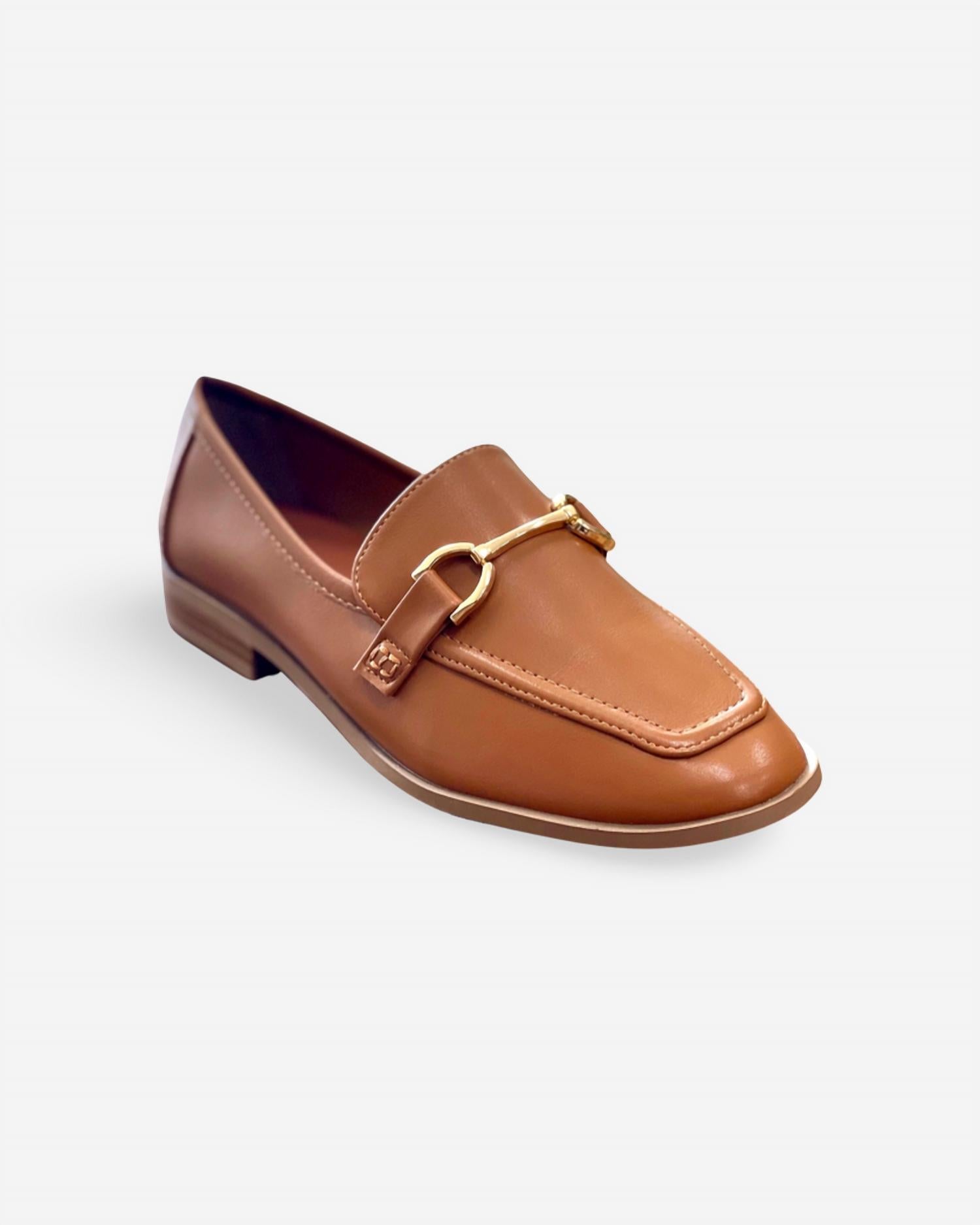 SODA Women's Guitar Buckle Loafer in cognac - women's flats