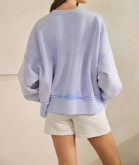 Creamon Hug Distressed Washed Sweatshirt Pullover in misty blue - women's top - view 4