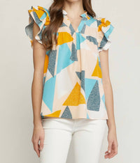 Entro - Geometric Ruffle Sleeve Top