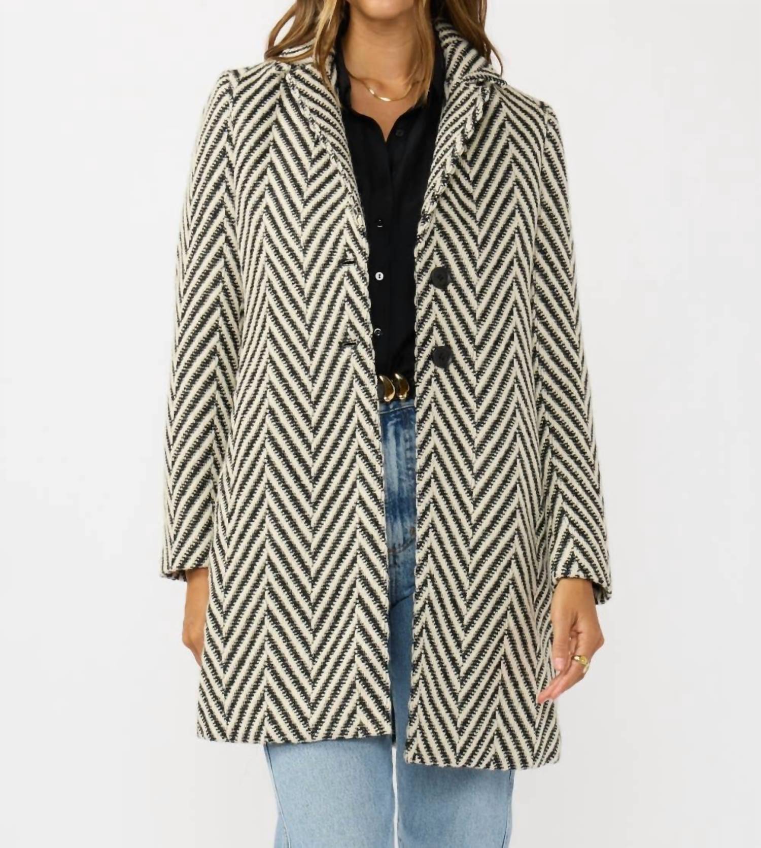Lovestitch - Notched Lapel Long Sleeve Coat