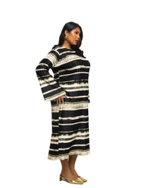 Fashion Szn Curve - Striped Plisse Long Sleeve Dress