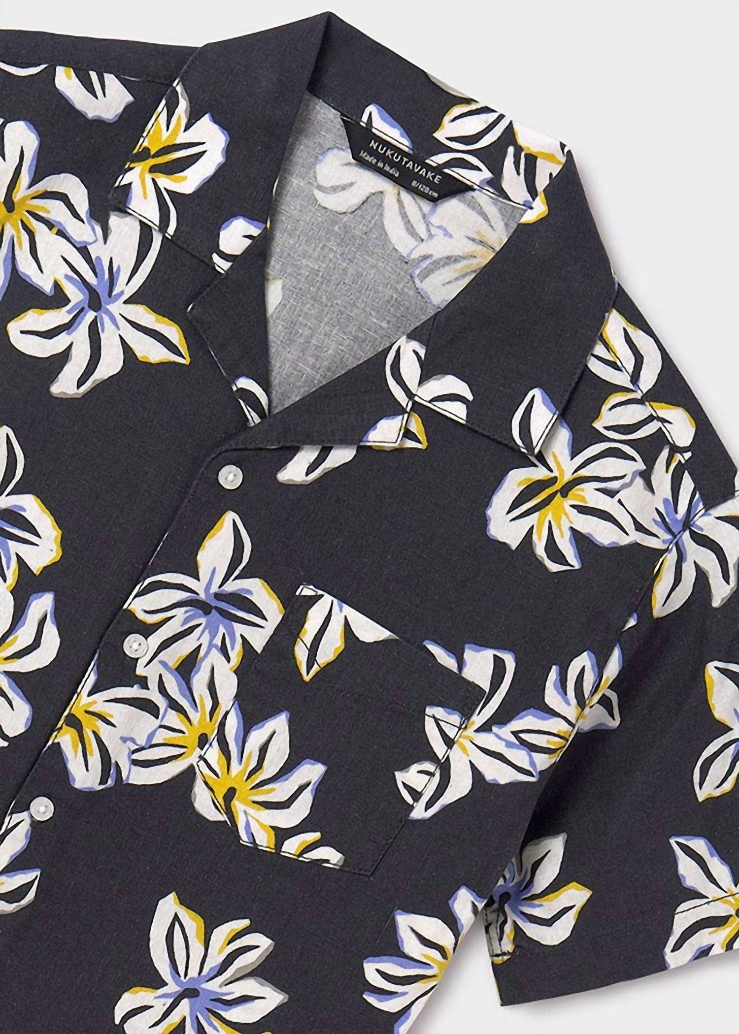 Mayoral - Boys' Linen Blend Hibiscus Short Sleeve Shirt