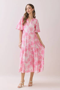 Tcec - Floral Print Tiered Baby Doll Midi Dress