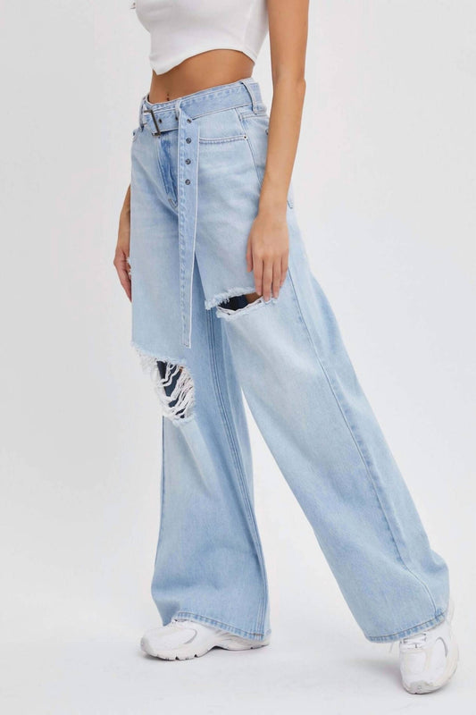 Cello - Jenna High Rise Wide Leg Belted Jeans