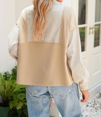 Shewin - Women's Striped Zip Pullover Top
