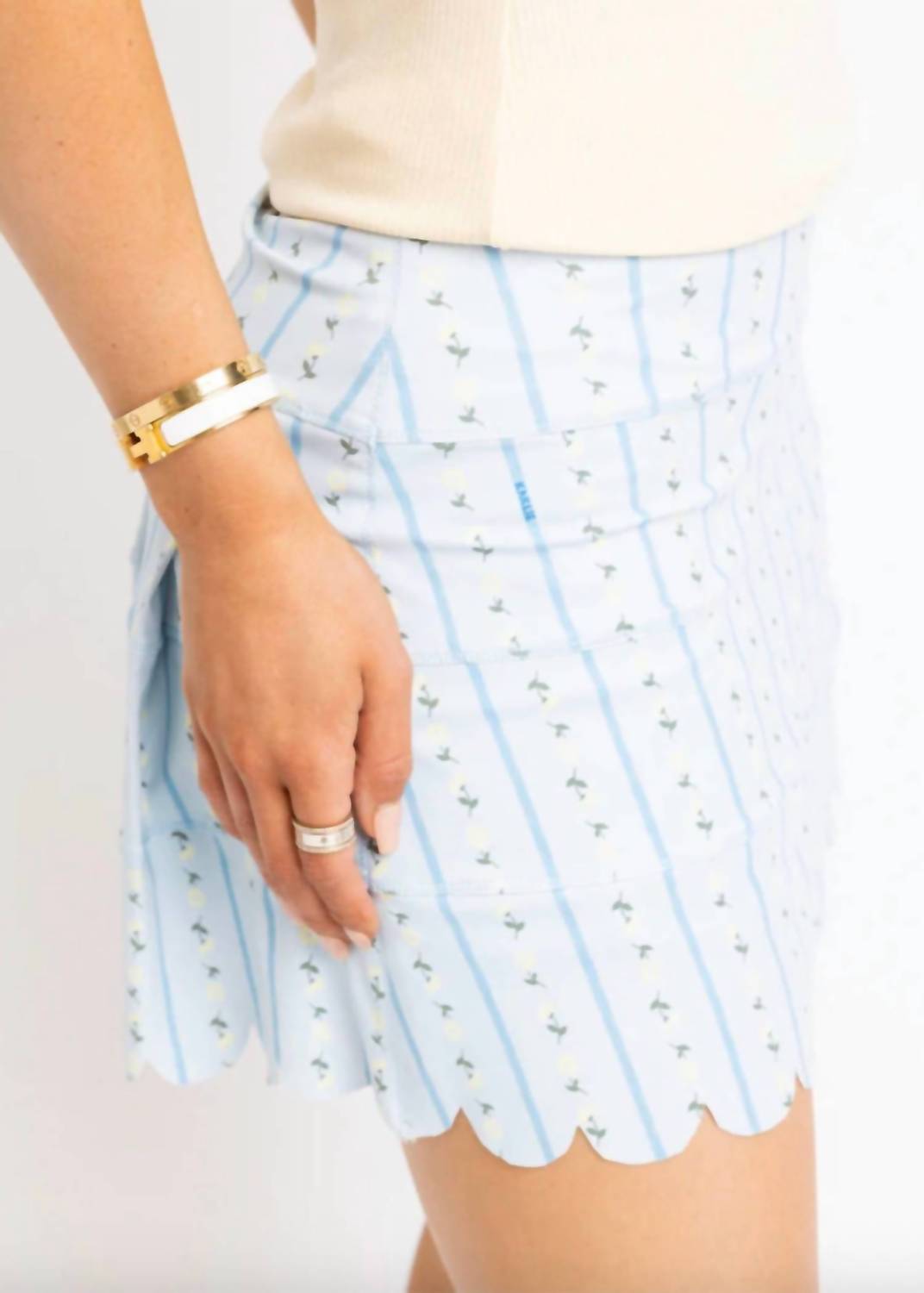Karlie - Floral Ditzy Stripe Scallop Skort