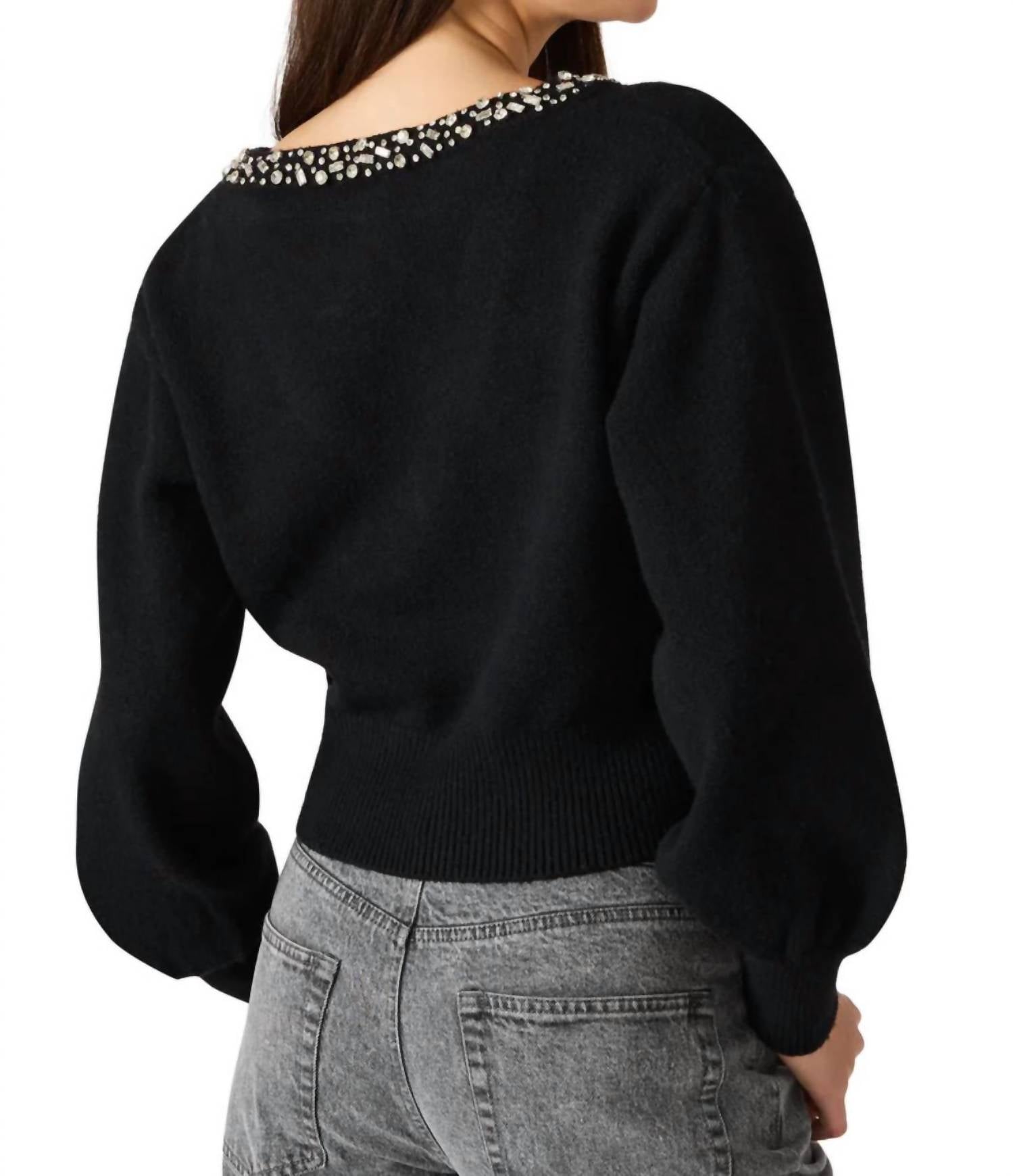 STEVE MADDEN Crystal Embellished Sweater in black - women's sweater - detail view