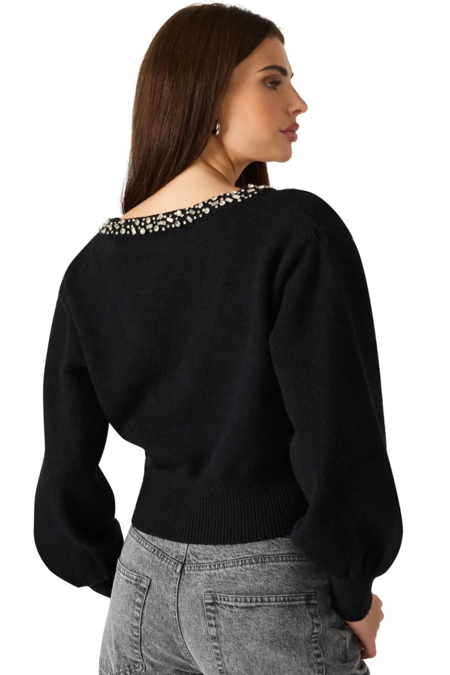 STEVE MADDEN Crystal Embellished Sweater in black - women's sweater - alternate view