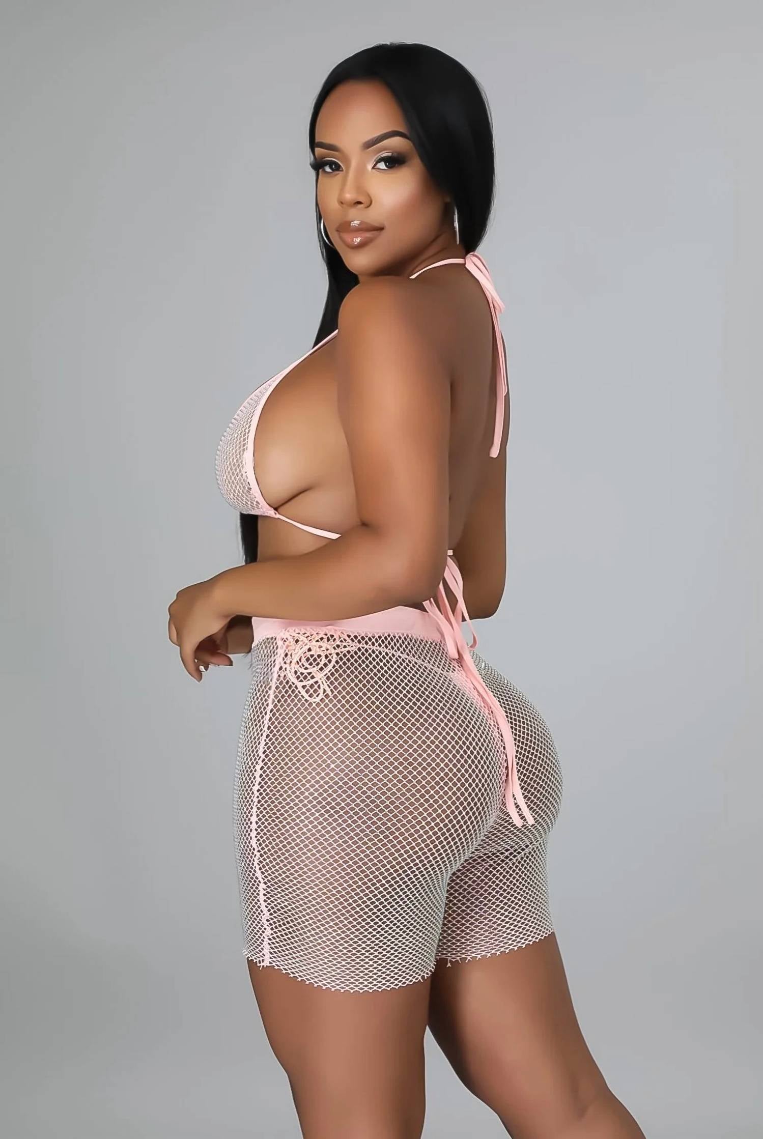 Hot & Delicious - Hollywood Matching Rhinestone Bra Top Biker Short Set