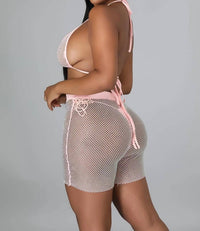 Hot & Delicious - Hollywood Matching Rhinestone Bra Top Biker Short Set