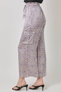 Mystree - Satin Printed Wide Leg Cargo Pants