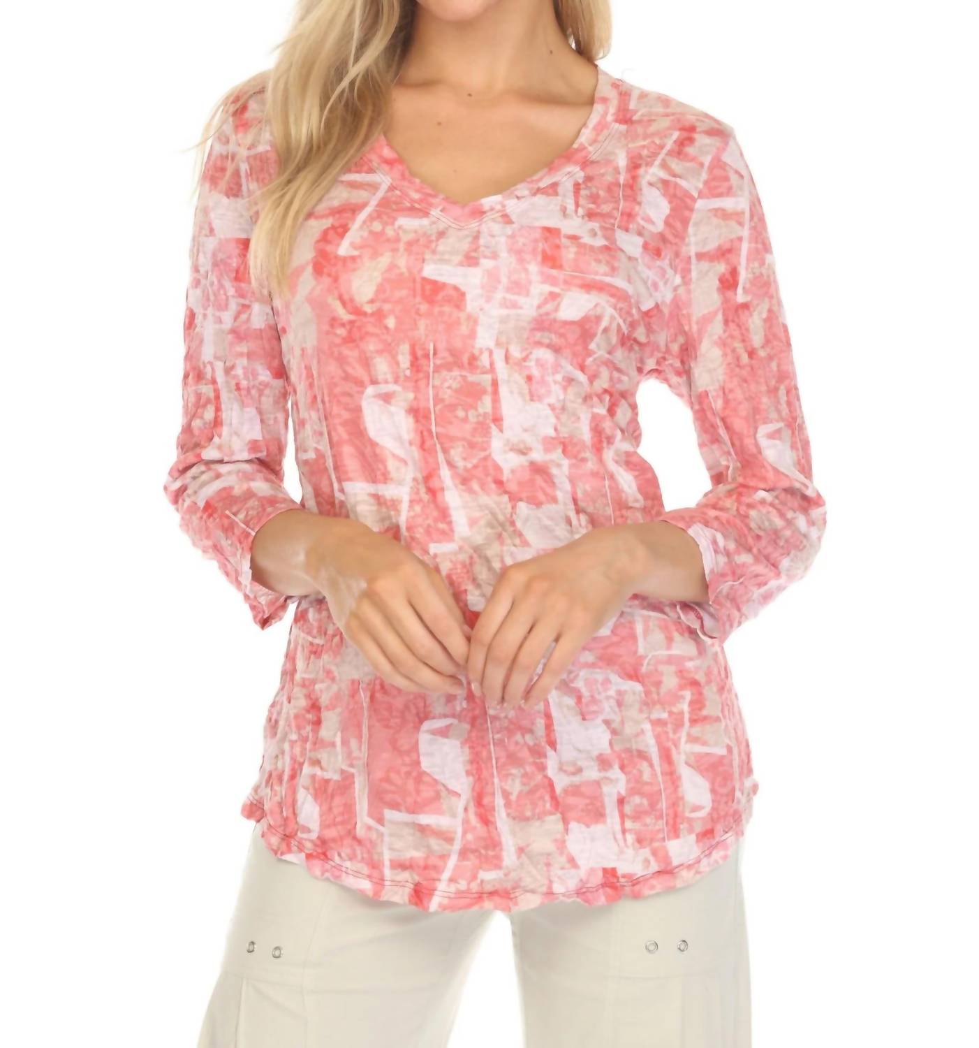 Carine - 3/4 Length Sleeves V-neck Top