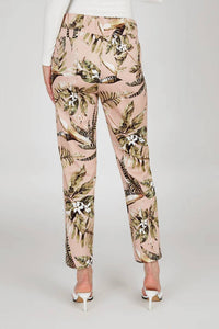 Robell - Tan Zebra Palm Print Slim Pull On Pants