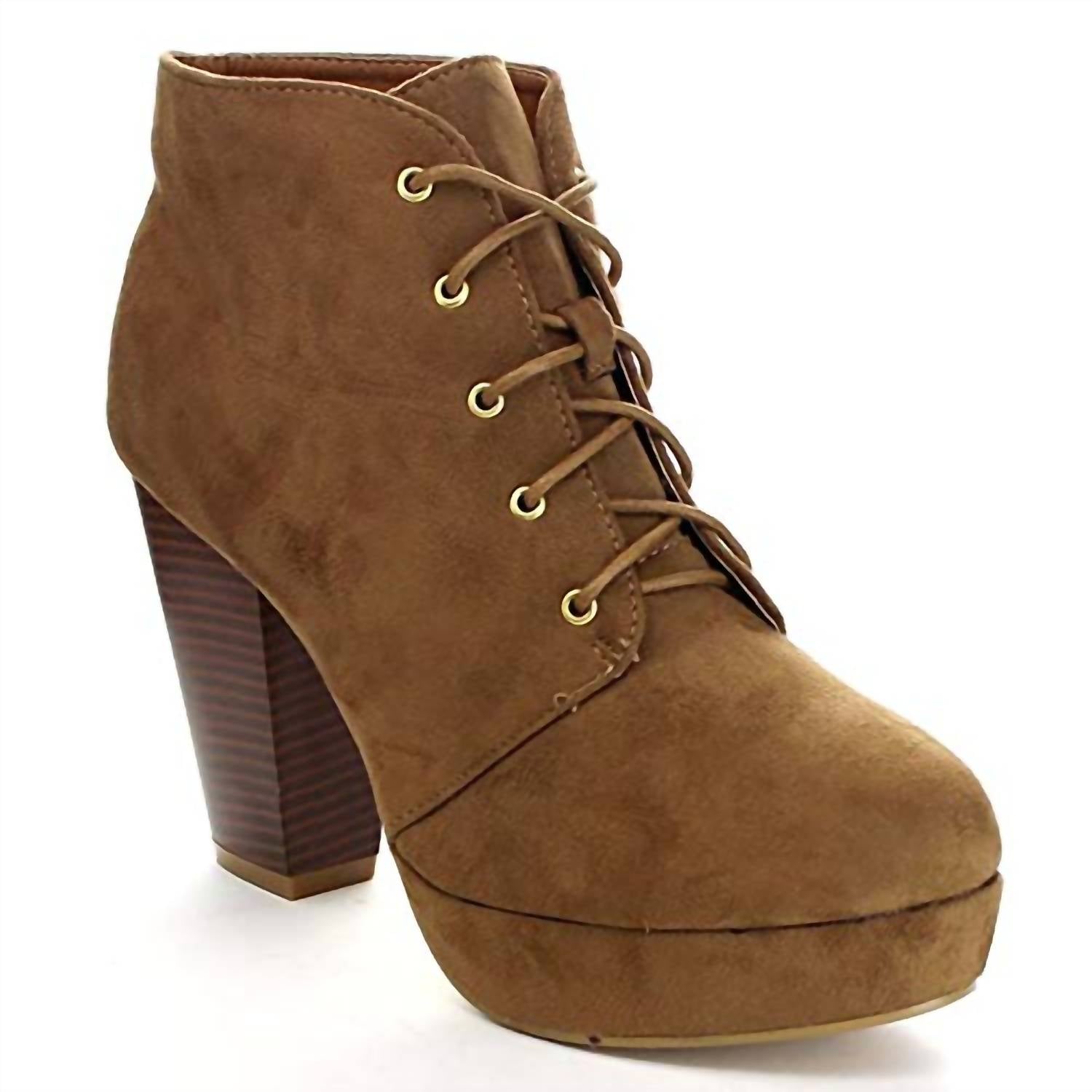Forever - Women's Camille-86 Chunky Heel Lace Up Ankle Booties