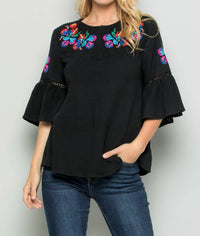See And Be Seen - Embroidered Bell Sleeve Top