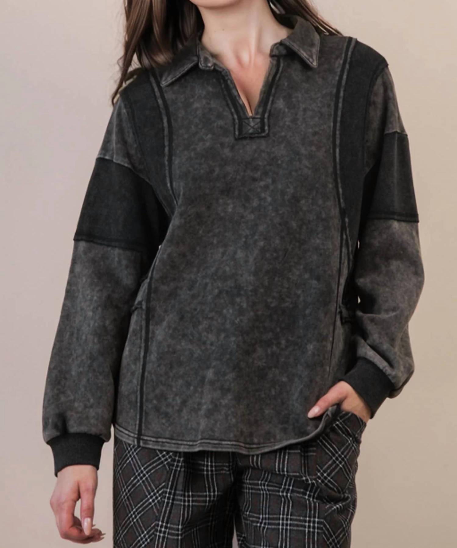Very J - Mineral Washed Oversized French Terry Knit Top
