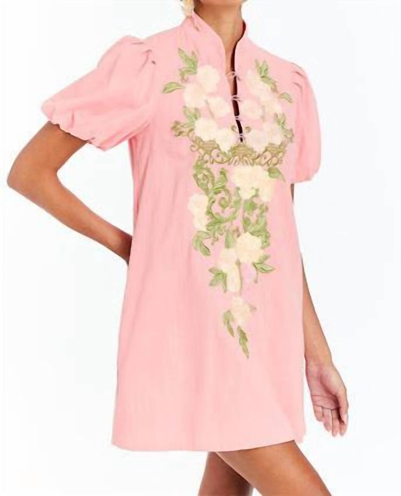 Mestiza New York Elliana Puff-sleeve Embroidered Mini Dress in ivory royal - women's dress - detail view