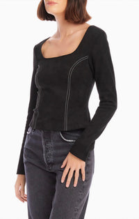 Fifteen Twenty - Contrast Faux Suede Stitch Top