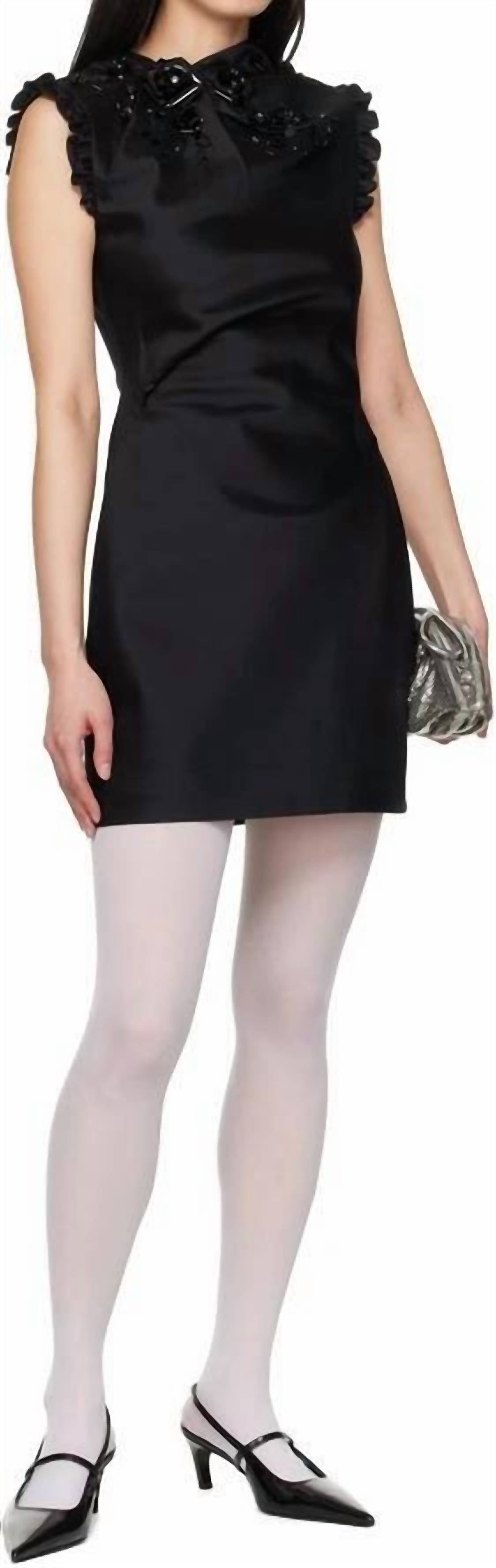 Shushu/Tong Floral Appliqué Mini Dress in black - women's dress - detail view
