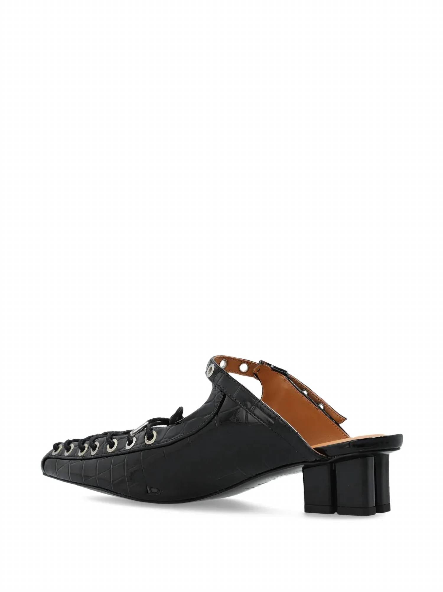 Ganni - Women's Eyelets Lace-up Mules
