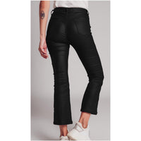 Q2 Stretch Faux Leather Flared Pants in black - women's pants - detail view