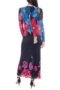 Oleg Cassini - Women's Sheer Floral Details Silhouette Pullover Maxi Dress