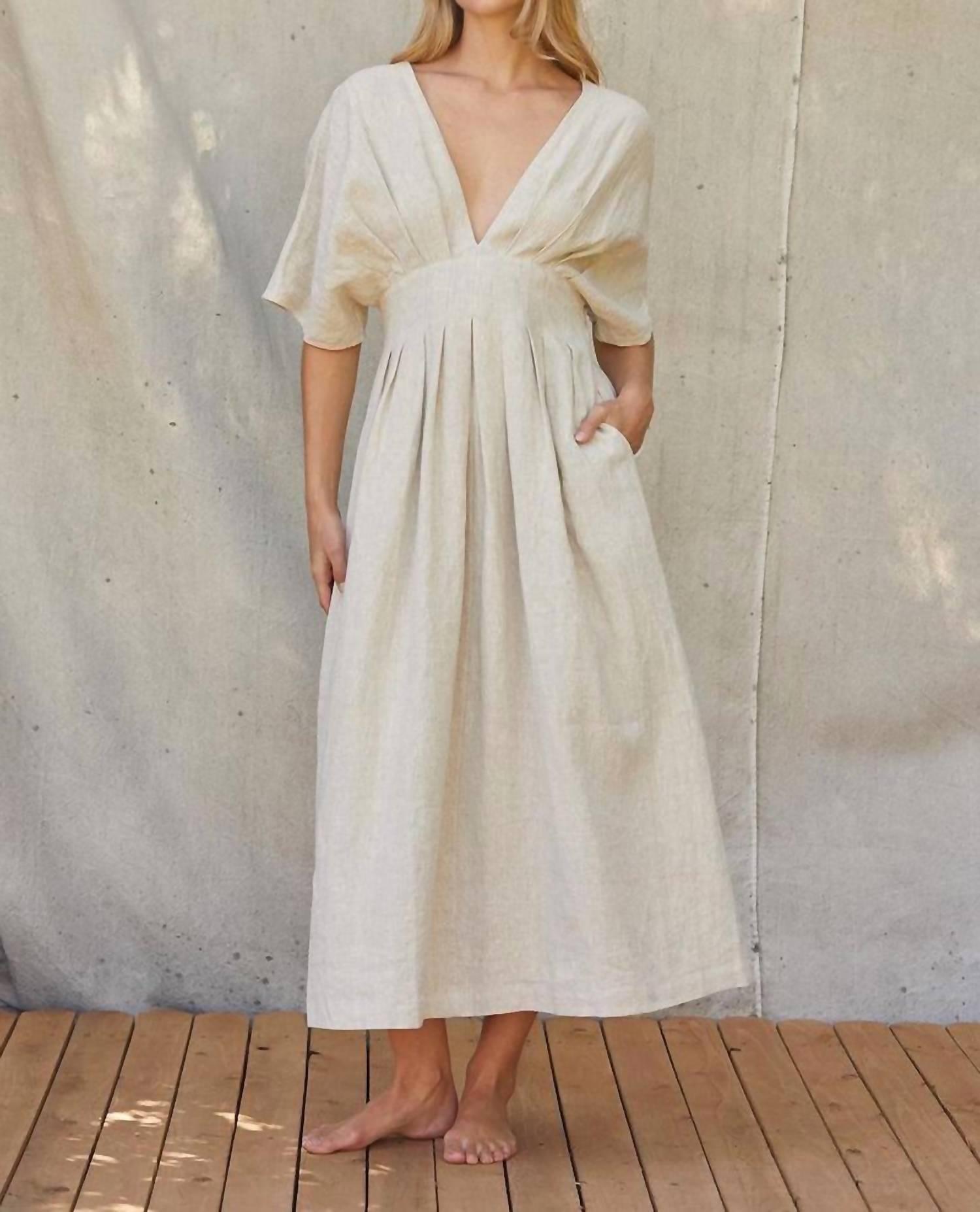 Crescent - Amiee Pleated Linen Midi Dress