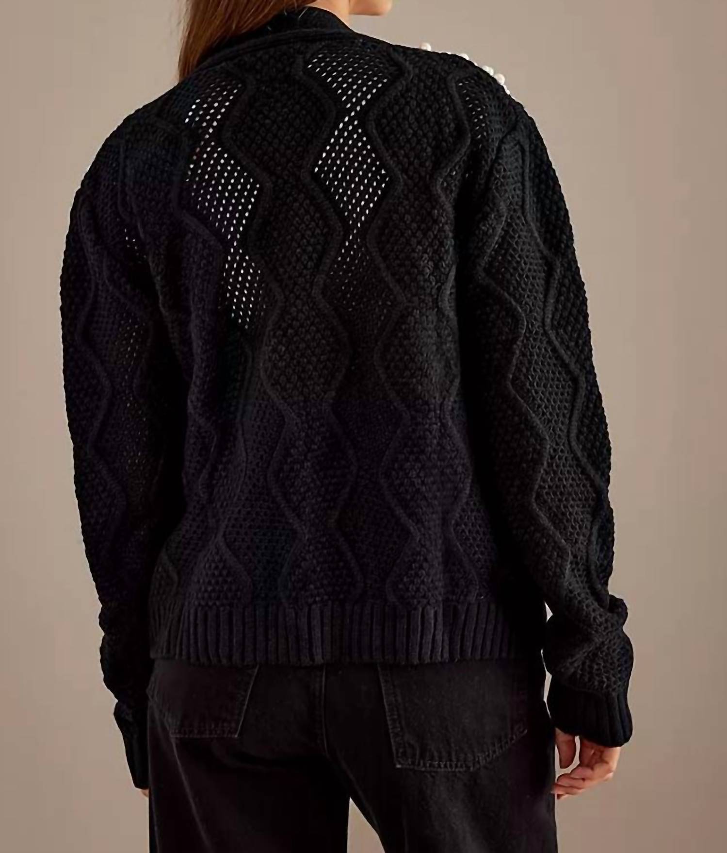Saachi - Pearl Embellished Cable Knit Cardigan