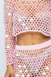 Hera Collection - Shine Bright Fishnet Crochet Top And Skirt Set