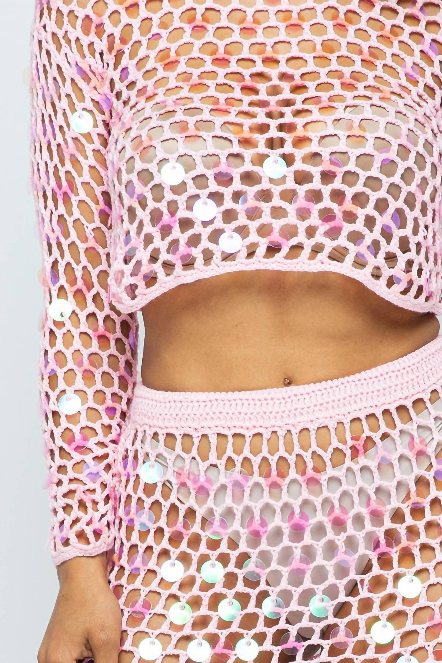 Hera Collection - Shine Bright Fishnet Crochet Top And Skirt Set