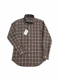 Finamore Men's Napoli Plaid Shirt in rust grey - men's shirt