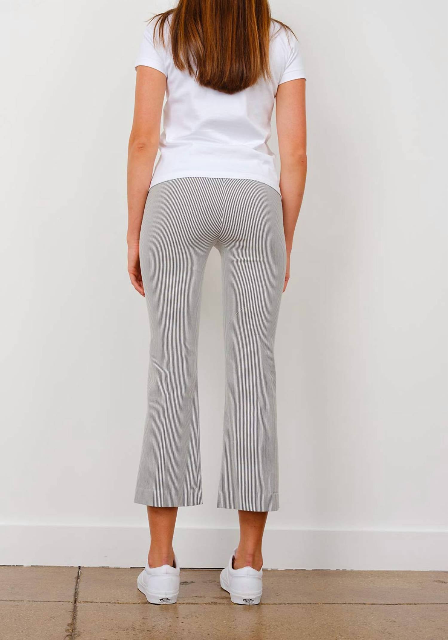 Avenue Montaigne Leo Flare Cut Pants in stripes seersucker grey - women's pants - alternate view