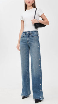 Paige - Sasha 34" Side Seam Snap Jeans