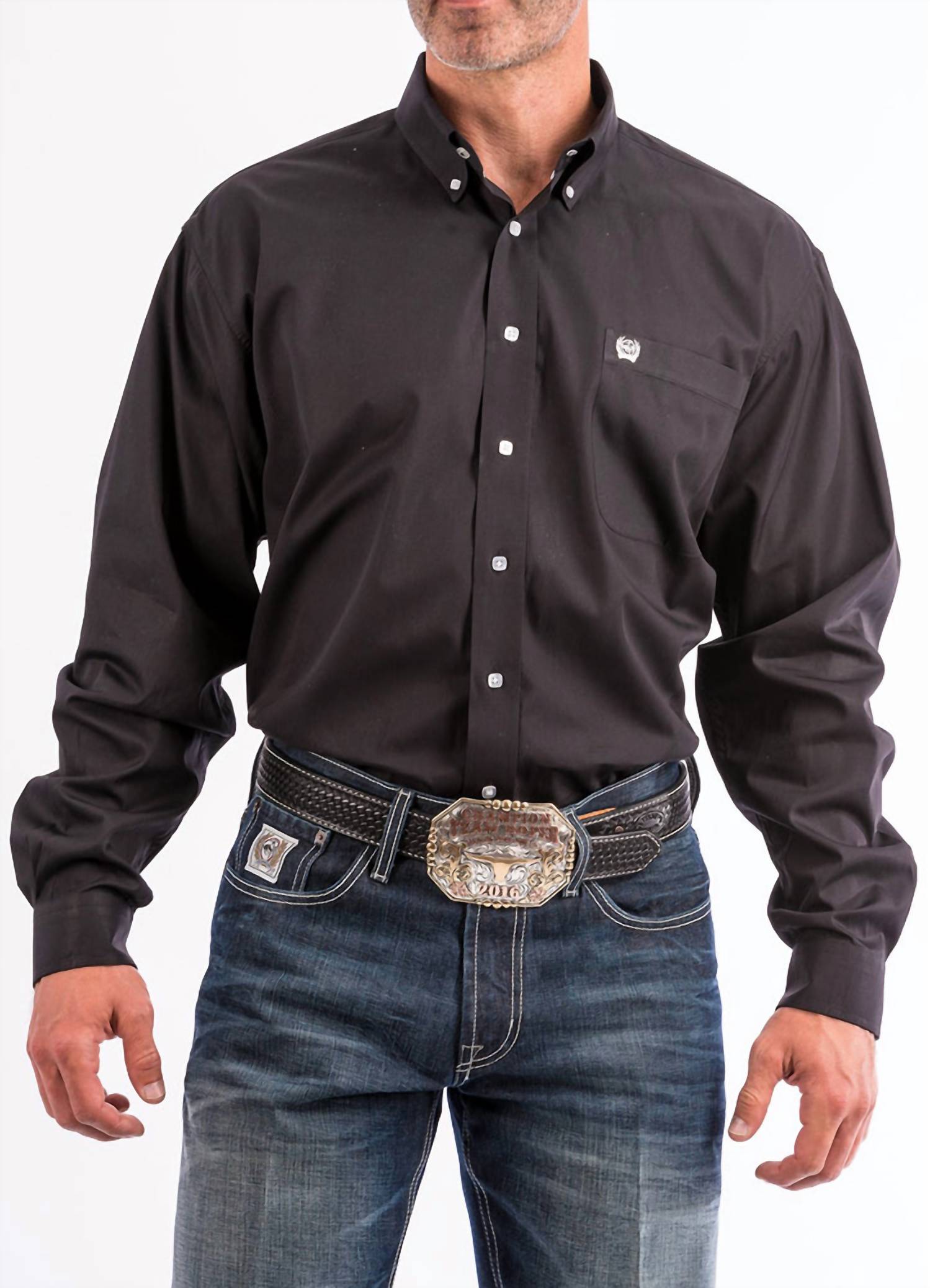 CINCH Long Sleeve Button Up Shirt Top in black - men's long sleeve top