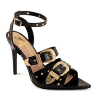 Andrea Women's Ornate Buckles And Studs Sandal in black - women's sandal