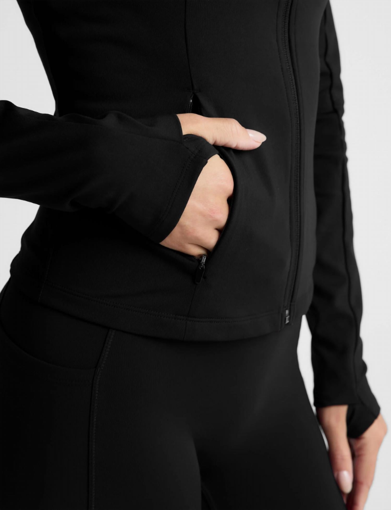 BEYOND YOGA pacer fleece full-zip jacket in black - women's jacket - view 4