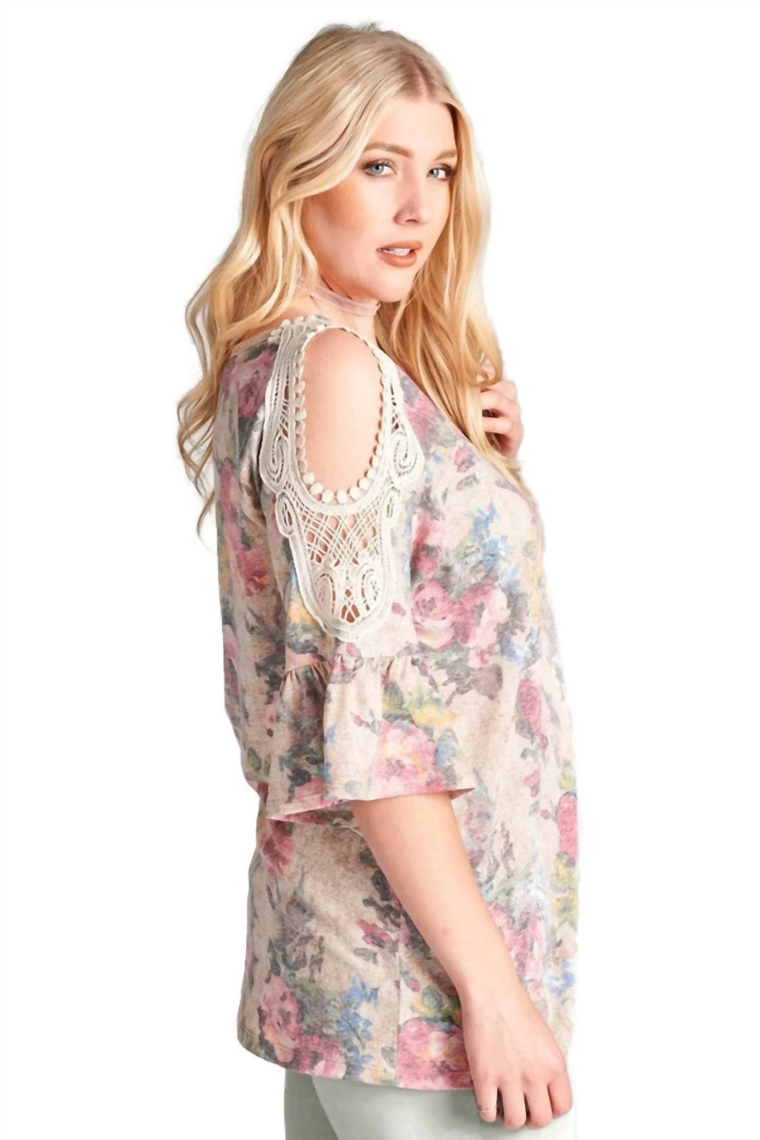 Oddi - Floral Crochet Washed Top