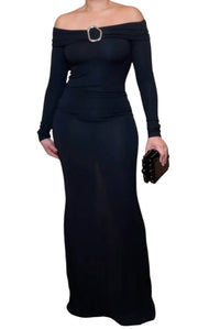 Kikiriki Off Shoulder Long Dress in black - women's dress