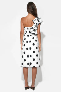 Adelyn Rae - CAILYN ONE SHOULDER RUFFLE LINEN DOT MIDI DRESS