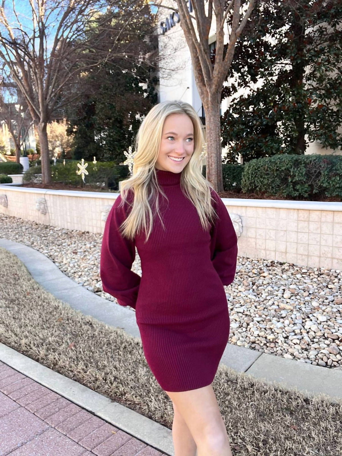 Idem Ditto - Turtle Neck Fitted Sweater Mini Dress