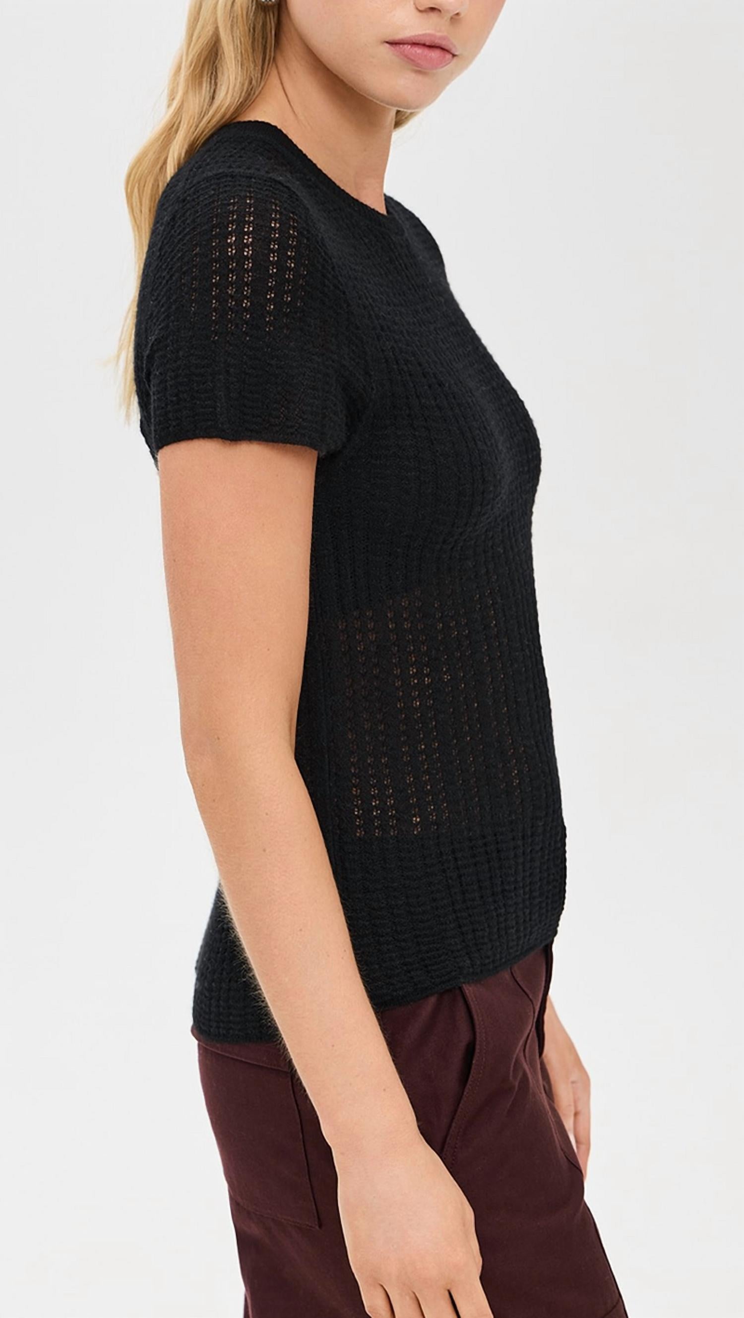 Vince - Waffle Knit Short Sleeve Crew Neck Top