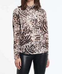 Tribal - Sierra Lightweight Animal Print Mesh Turtleneck Top - Plus
