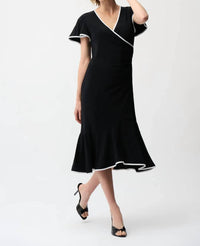 Joseph Ribkoff - Contrast Trim Faux Wrap Midi Dress