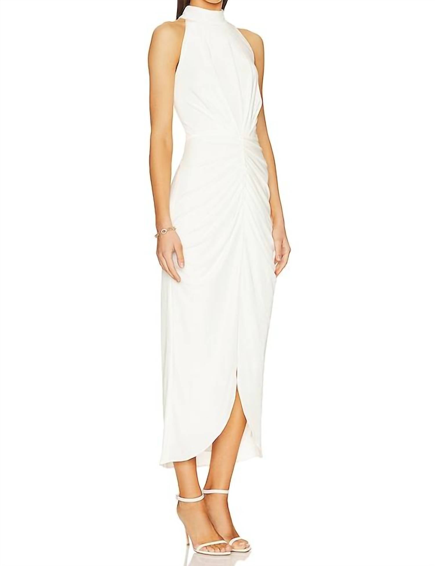 Aiifos Eloise Halter Midi Dress in ivory velvet - women's dress