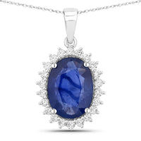 Diana M Jewels Women's Oval Natural Ceylon Blue Sapphire Pendant Necklace (3.33 Ct) - Signature Plus in 18k white gold - women's jewelry