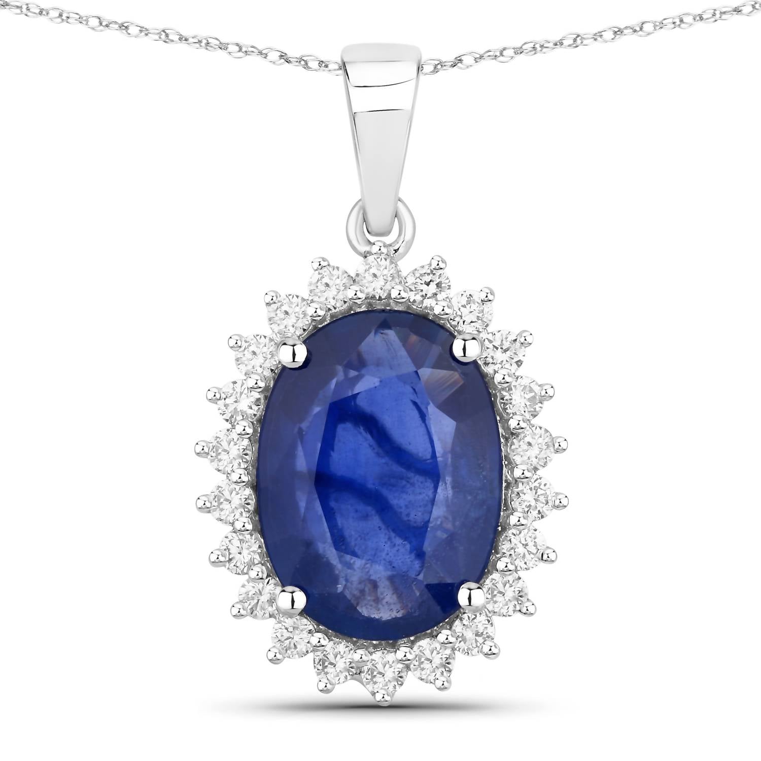 Diana M Jewels Women's Oval Natural Ceylon Blue Sapphire Pendant Necklace (3.33 Ct) - Signature Plus in 18k white gold - women's jewelry