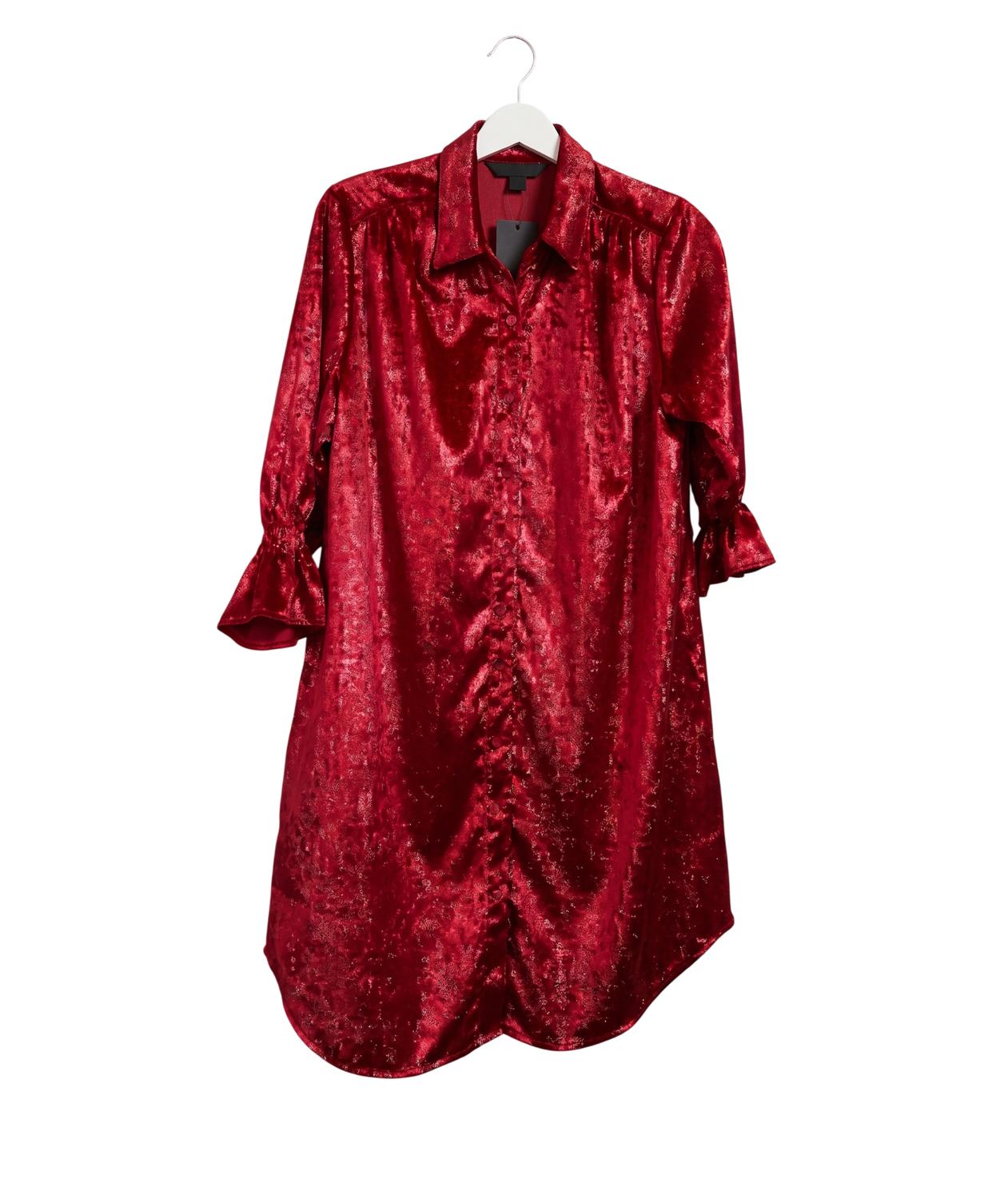 Boho Chic Women's Lurex Shirt Dress in red - women's dress - detail view